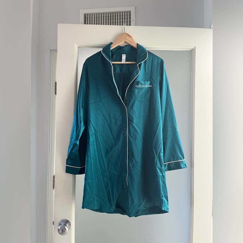 Stars Above Teal Satin Nightgown